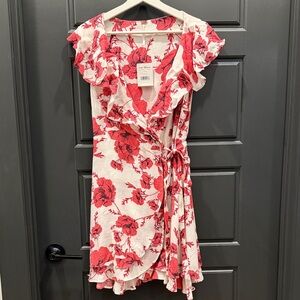 Free people Floral Wrap Dress - White with pink Floral Print size M